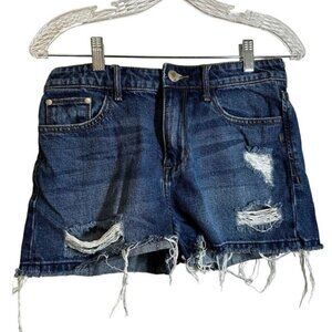 Buckle Gilded Intent Denim Shorts Distressed Ripped Frayed High Rise Size 27